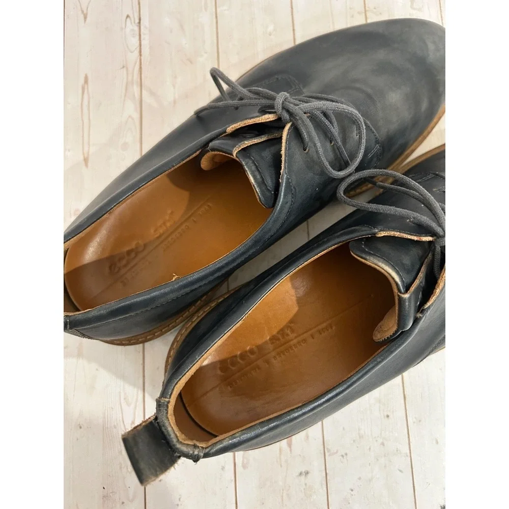 ECCO ST.1 Hybrid Men's Blue Leather Plain Toe Derby Oxford Shoes US 12-12.5